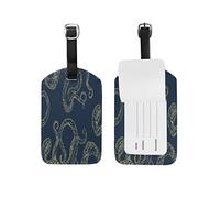 Poulpe Dessiné Main Doré Etiquettes à Bagages de Valises Etiquette Nom Adresse ID en Cuir Tags pour Le Voyage(2pcs)