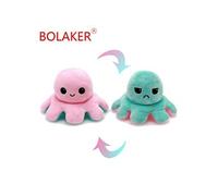 Poulpe en peluche réversible 20cm, Rose + vert