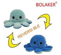 Poulpe en peluche réversible double face BOLAKER 10*20cm, Bleu clair + bleu Bleu