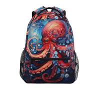 Poulpe Rouge Abstrait Sac à Dos Scolaire pour Filles Garçons - Bretelles Ajustables & Confortables, Grand avec Poches Multiples pour l'École Étudiants