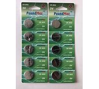 Poundmax Piles Bouton Lithium CR2032 3V, Lot de 10, 20mm x 3,2mm, pour Alarmes de Voiture, Porte-clés, Montres, Calculatrices