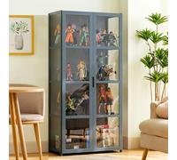 Pounjsd Armoire Gris avec vitrine,bibliotheque avec Porte,Armoires de curiosités,Vitrine en Imitation Verre pour Collection,H130×L62×W33cm vitrine Salon pour Collection de Figurines et Objets rares