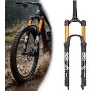Pounjsd Fourche Avant VTT à Amortissement pneumatique, XC AM Fourche Avant de vélo, QR 9mm Fourche Vélo Suspension, Rebond Réglable, Droite/Conique, Déplacement 120mm