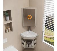 Pounjsd Lave Main Céramique Blanche,Lave Main WC avec Meuble Angle,Meuble Lave-Mains d'angle,Vasque À Poser Mini, Meuble Mural Salle de Bain lavabo, pour Maison, Cuisine, terrasse, Chambre