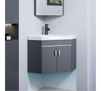 Pounjsd Lave Main WC avec Meuble, lavabo Angle WC 48cm, Meuble Vasque Angle, Meuble Lave Main avec Vasque, lavabo Salle de Bain sur piec,lavabo en Coin avec Placard pour Salle de Bains, Gris