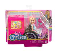 Poup e Barbie Chelsea et fauteuil roulant avec roues mobiles, planche d'autocollants et accessoires, petite poup e aux cheveux blonds