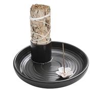 Poupangke Brûleur à sauge à brûler, brûleur à sauge, porte-encens en céramique, porte-encens pour la décoration de la maison, support de sauge, attrape-cendres pour méditation, yoga, pièce