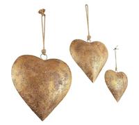 Poupangke Décoration murale en forme de cœur en métal avec finition antique dorée et cloche en forme de cœur, art mural vintage en métal avec corde de suspension pour la maison, l'intérieur et
