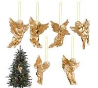 Poupangke Ornements d'arbre d'ange | Anges suspendus de Noël | 6 pièces de décorations pour les anges d'arbre de Noël, pendentifs ange en or/argent pour les fêtes de Noël, Fare riferimento alla