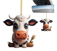 Poupangke Pendentif de voiture de vache de dessin animé - Pendentif de rétroviseur de vache de bande dessinée - Décor de ferme d'animaux de ferme double face avec lanière pour porte, fenêtre, arbres
