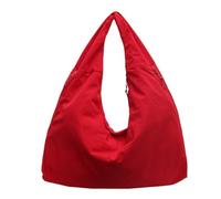 Poupangke Sac à provisions uni pour femme - Grand sac de transport en nylon uni élégant - Sac à bandoulière pour voyages/shopping, léger et élégant, rouge, Voir description