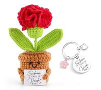 Poupée à œillets tricotée - Cadeau pour femme - Décoration florale faite à la main avec porte-clés « Schön dass Es Dich gibt », cadeau de remerciement pour maman, petite amie, collègue, pour un