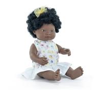 Miniland - Poupée 38 cm africaine - robe à fleurs