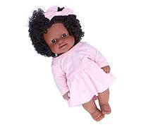 Poupée africaine réaliste pour bébé fille - Cheveux bouclés - Lavable - Tête rotative - Asseyez-vous - Allongez-vous - Imagination - Créativité - Fête - Ami