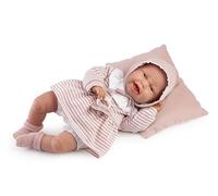 Poupée Antonio Juan Clara avec Robe rayée Rose et Blanche, poupée réaliste avec Fonction sonore, Coussin et Accessoires Inclus