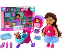Poupée avec chiens Poupée de chenil Accessoires Pink Puppy 16 pcs.