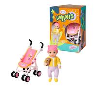 BABY born Minis Set avec Poussette & Eli 906156 - Poupée de 6,5 cm avec accessoires exclusifs et 1 corps mobile pour un jeu réaliste - Convient aux enfants de 3 ans et plus