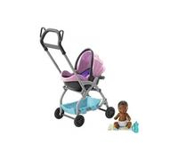 Barbie Famille Coffret Skipper Baby-Sitter, Figurine Enfant avec Tente Rose, Sac de Couchage et Accessoires, Jouet pour Enfant, FXG97
