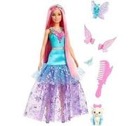 Barbie® Malibu A Touch of Magic Poupée inspirée du film Barbie® A Touch of Magic avec cheveux longs d’environ 18 cm, robe et 2 animaux fantastiques, JCW48