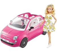 Poupée Barbie Chic Dans Une Robe Citron Avec Sa Voiture Fiat 500 Rose