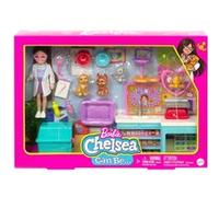 Barbie Coffret Chelsea Vétérinaire, poupée Mannequin Brune, 4 Figurines d’Animaux, 18 Accessoires de vétérinaire, Jouet Enfant, Dès 3 Ans, HGT12