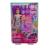 Barbie – Coffret Skipper Baby-Sitter – Poupée brune, poussette, bébé & 5 accessoires