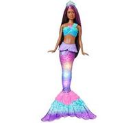 Barbie Poupée Brune Dreamtopia Sirène Lumières Scintillantes, 30 Cm, avec Fonction Lumineuse Au Contact De L’Eau Et Cheveux À Mèches Roses, Jouet Enfant, A Partir De 3 Ans, HDJ37