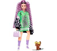 Poupée Barbie Extra en veste de course noire et blanche avec des cheveux violets