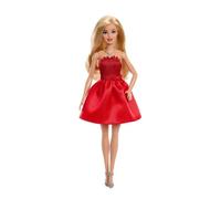 Barbie Poupée Fashionista Ruby JGD25 – 80e anniversaire, robe rouge, cheveux blonds, collier argenté