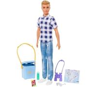 Poupée Barbie Ken Camping - 3 ans et + - Chemisette à carreaux, jean, paire de tennis - 6 accessoires inclus