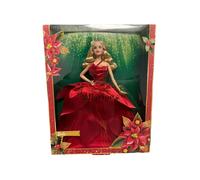 Barbie Poupée Mannequin Joyeux Noël 2022 (Cheveux Blonds Ondulés), avec Socle, avec Robe Rouge Flamboyante, Ã€ Collectionner, Jouet Enfant, Dès 6 Ans, HBY03