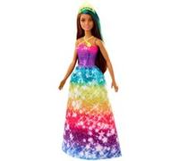 Barbie Dreamtopia poupée Princesse Brune avec mèche Bleue, Jupe Arc-en-Ciel et diadème, Jouet pour Enfant, GJK14