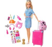 Poupée Barbie Voyage Blonde avec Valise et Sac à Dos - Accessoires et Figurine de Chien - Jouet pour Enfant