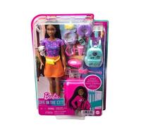 Barbie Coffret Une Vie De Citadine avec Poupée Brooklyn » Roberts Et Chaton, 10 Accessoires Et 1 Feuille Dâ€™Autocollants Jouet Enfant, Dès 3 Ans, HGX55