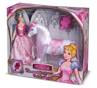 Poupée Cendrillon et son cheval - Grandi Giochi - 2552 - Cheval festonné - Crinière douce - Rose