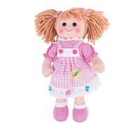 Poupée de chiffon Ava - Bigjigs Toys - 34cm - Tenue chasuble à carreaux roses - Convient dès la naissance