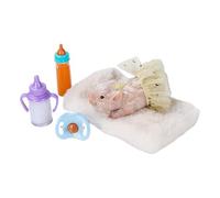 Poupée de cochons en silicone avec robe jaune et accessoires d ' alimentation pour faire semblant de, jeu de rôle interactif, jouet anti-stress, poupée de cochons en silicone amusante à presser