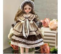 Poupée de Collection 30 cm Style Rétro, Robe Dentelle et Bonnet Brodé, Cheveux Bouclés, Yeux Ronds,Figurine Déco pour Adultes