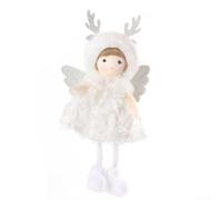 Poupée de Noël festive avec pendentif en forme d'ange en peluche, fée blanche avec jupe rose, polyester et plastique, décoration à suspendre pour arbre, fenêtre et scènes de vacances (C)