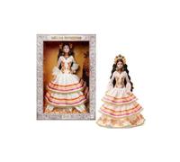 Poupée Día De Muertos - Barbie - Robe couleur crème à volants - Couronne de fleurs - Maquillage calavera - Articulée