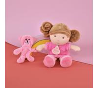 Jolijou - Ma Première Poupée - Mlle Rose - Boite Cadeau - 21 Cm - Avec Doudou Ourson - Bouclettes Châtain à Manipuler - Idée Cadeau de Naissance Fille - JJ6006