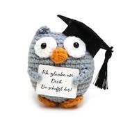 Poupée en forme de chouette tricotée - Cadeau de remise de diplôme - Cadeau d'examen - « Ich glaube an Dich »