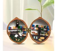 Poupée en noyer faite à la main comme adorable ornement de bureau avec adorable mini bibliothèque petit monde à l'intérieur - Idéal pour les collectionneurs et les amateurs de décoration (E, 6,5 x 4 x