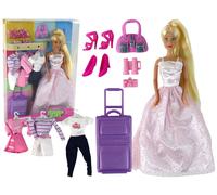 Poupée enfant cheveux longs valise vêtements
