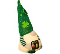 Poupée Gnome Lumineuse Saint Patrick Vert, Figurine Peluche Festive | Décoration de Fête, Accessoire Photo, Motif Trèfle, Bonnet Pailleté, sans Batterie, pour Table et Vitrine