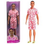 Barbie Poupée Ken Fashionistas 235 avec Cheveux Bruns tressés, Combishort Corail à imprimé hawaïen et Sandales Vertes, HYT99