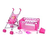 Poupée LEA - Jeu d'imitation 8 pièces avec poussette, lit et accessoires