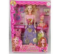 Poupée maman et sa petite fille avec ses accessoires