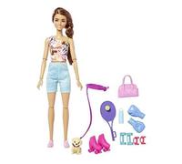 Barbie Coffret Bien-Être Fait du Sport, poupée Mannequin Brune articulée avec Chiot, Accessoires, Roller, Tennis, Jouet Enfant, Dès 3 Ans, HKT91