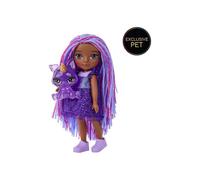 Poupée mannequin Rainbow High Littles Indigo 15 cm cheveux violet rose, robe amovible violet foncé, sneakers violet clair et animal de compagnie violet